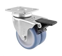 Roulette double souple WAGNER ECO - Ø 75 mm, frein, acier galvanisé, bleu / blanc, plaque à visser, force 100 kg - 03357701