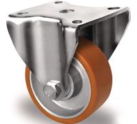 Roulette fixe Ø roue 80 mm Charge admissible 180 kg Plateau en polyuréthane L100xl88 mm Couleur rouleau brun