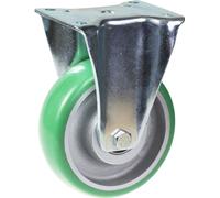 roulette fixe de 160mm avec polyuréthane élastique convexe vert sur centre en fonte
