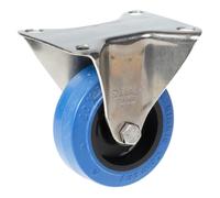 Roulette fixe de 80 mm en acier inoxydable avec caoutchouc élastique bleu sur la roue centrale en nylon