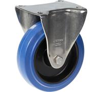 Roulette fixe en acier inoxydable de 125 mm avec roue centrale en nylon et caoutchouc élastique bleu