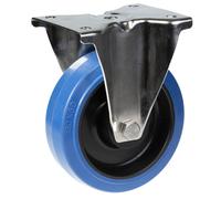 Roulette fixe en acier inoxydable de 160 mm avec roue centrale en nylon et caoutchouc élastique bleu