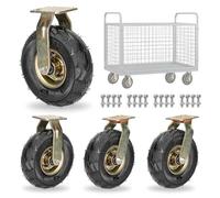 Roulette Fixe Industrielle Robuste De 8/10 Pouces Avec Freins, Roues De Rotation En Caoutchouc Remplies D'air À Absorption Silencieuse Des Chocs(Fixed+Swivel,250mm)