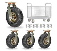 Roulette Fixe Industrielle Robuste De 8/10 Pouces Avec Freins, Roues De Rotation En Caoutchouc Remplies D'air À Absorption Silencieuse Des Chocs(Swivel,200mm)