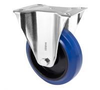 Roulette fixe souple WAGNER - Ø 100 mm, acier galvanisé, bleu / noir, plaque à visser, charge max. 75 kg - 04870001