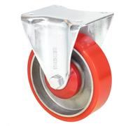 Roulette fixe WAGNER Soft pour charges lourdes - Ø 125 mm, acier & fonte, rouge / argent, plateau, charge max. 300 kg - 04032501