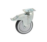 Roulette caoutchouc pivotante Ø125 à platine rectangulaire + frein AVL - Charge 100 kg - 550843O