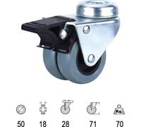 Roulette industrielle double en polyamide, grise, frein 50 mm