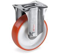 Roulette INOX fixe diamètre 100 mm roue polyuréthane rouge moyeu à billes - 200 Kg