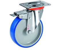 Roulette INOX pivotante à frein diamètre 100 mm roue polyuréthane BLEU-SOFT® - 120 Kg