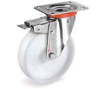 Roulette INOX pivotante à frein diamètre 125 mm roue polyamide blanc - 300 Kg