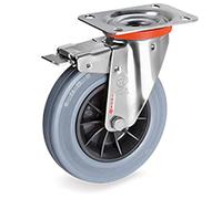 Roulette INOX pivotante à frein diamètre 80 mm roue caoutchouc gris - 50 Kg