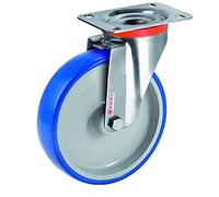 Roulette INOX pivotante diamètre 100 mm roue polyuréthane BLEU-SOFT® - 120 Kg