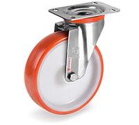 Roulette INOX pivotante diamètre 125 mm roue polyuréthane rouge - 220 Kg
