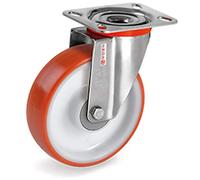 Roulette INOX pivotante diamètre 80 mm roue polyuréthane rouge roulement à billes - 130 Kg
