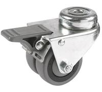 Roulette OEIL JUMELÉE pivotante à frein diamètre 50 mm caoutchouc GRIS roulements à billes - 60 Kg
