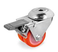 Roulette OEIL JUMELÉE pivotante à frein diamètre 50 mm polyuréthane ROUGE - 140 Kg
