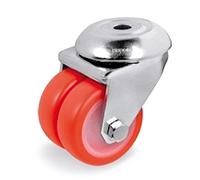 Roulette OEIL jUMELÉE pivotante diamètre 50 mm polyuréthane ROUGE - 140 Kg