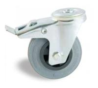 Roulette pivotante à frein à œil caoutchouc gris 80 mm- charge 60 kg - Alésage lisse AVL