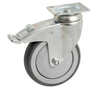 Roulette Pivotante A Frein A Platine Rectangulaire, - Roue caoutchouc Ø 100 - Charge 80kg - CEBORA - 550842O