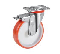 Roulette pivotante à frein diamètre 100 mm roue polyuréthane rouge - 170 Kg