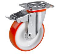Roulette pivotante à frein diamètre 100 mm roue polyuréthane rouge roulement à billes - 200 Kg