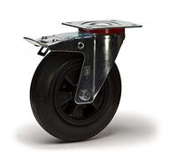 Roulette pivotante à frein diamètre 125 mm caoutchouc noir - 100 Kg
