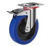 Roulette pivotante à frein - ROUES-ET-ROULETTES.COM - 125 mm - Caoutchouc bleu - Charge 200 Kg