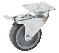 Roulette pivotante à platine rectangulaire à frein AVL - roue caoutchouc Ø 100 mm - alésage lisse - charge 80 kg - 552842L Noir G