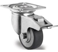 Roulette pivotante avec frein D.100mm Trgf.100kg avec plaque caoutchouc gris PROMAT