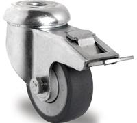 Roulette pivotante avec frein D.75mm Trgf.75kg avec trou arrière 11mm bille caoutchouc gris PROMAT