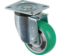 Roulette pivotante D.100mm Trgf.200kg Roulettes pivotantesPolyuréthanePlaque L105xL85mm Couleur Rl.vert L400.B92.100