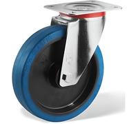 Roulette pivotante diamètre 125 mm fixation à platine caoutchouc bleu à rouleaux charge 200 Kg
