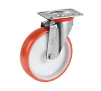 Roulette pivotante diamètre 200 mm roue polyuréthane rouge - 300 Kg