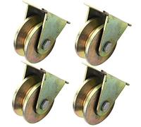 Roulette pivotante en acier à 4 rainures V, roues rigides robustes, poulie tube rond, roue directionnelle double roulement(100mm/4in)