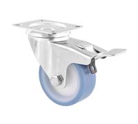 Roulette pivotante souple WAGNER - Ø 100 mm, acier galvanisé, bleu / blanc, frein, plaque à visser, charge max. 70 kg - 04760001