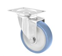 Roulette pivotante souple WAGNER - Ø 100 mm, acier galvanisé, bleu / blanc, plaque à visser, charge max. 70 kg - 04660001