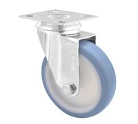 Roulette pivotante souple WAGNER - Ø 100 mm, acier galvanisé, bleu / blanc, plaque à visser, charge max. 75 kg - 03170001