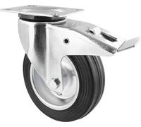 Roulette pivotante souple WAGNER - Ø 125 mm, acier jante galvanisée, bandage plein, frein & plateau, charge max. 100 kg - 04712401