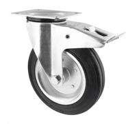 Roulette pivotante souple WAGNER - Ø 200 mm, acier jante galvanisée, bandage plein, frein & plateau, charge max. 210 kg - 04720001
