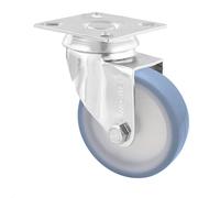 Roulette pivotante souple WAGNER - Ø 75 mm, acier galvanisé, bleu / blanc, plaque à visser, charge max. 60 kg - 03177501