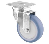 Roulette pivotante souple WAGNER DELUXE - Ø 75 mm, acier galvanisé, bleu / blanc, plaque à visser, charge max. 75 kg - 03177601