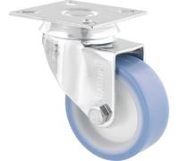 Roulette pivotante souple WAGNER ECO - Ø 50 mm, acier galvanisé, bleu / blanc, plaque à visser, charge max. 50 kg - 03155001