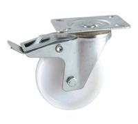 Roulette pivotante à platine + frein AVL - Roue nylon blanc Ø 100 - Charge 150 kg - 590842O