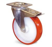 Roulette polyuréthane rouge à platine pivotante + frein D 150 mm GUITEL HERVIEU EP5BD150-28L