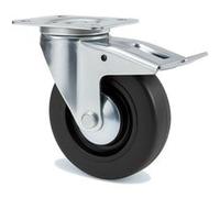 Roulette Portroll et Manuroll caoutchouc noir à platine pivotante + frein 100mm - GUITEL HERVIEU - 601042 Noir G