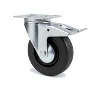 Roulette Portroll et Manuroll caoutchouc noir à platine pivotante + frein 100 mm GUITEL HERVIEU 601042