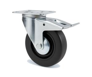 Roulette Portroll et Manuroll caoutchouc noir à platine pivotante + frein 100mm - GUITEL HERVIEU - 601042