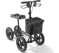 Roulette pour genoux - Marcheuse pour genoux en aluminium avec guidon réglable en hauteur et rembourrage pour les genoux - roues tout terrain de 30 cm - freins doubles - roulette de rééducation pour l