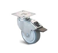Roulette Uniroll caoutchouc grise à platine pivotante + frein 50mm - GUITEL HERVIEU - 66522
